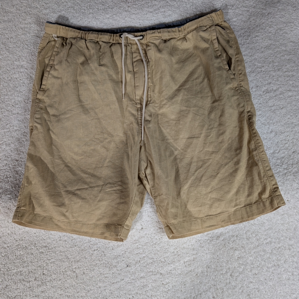 O'Neill Tan Flat Front Shorts Relaxed Fit Linen/Cotton Blend Large